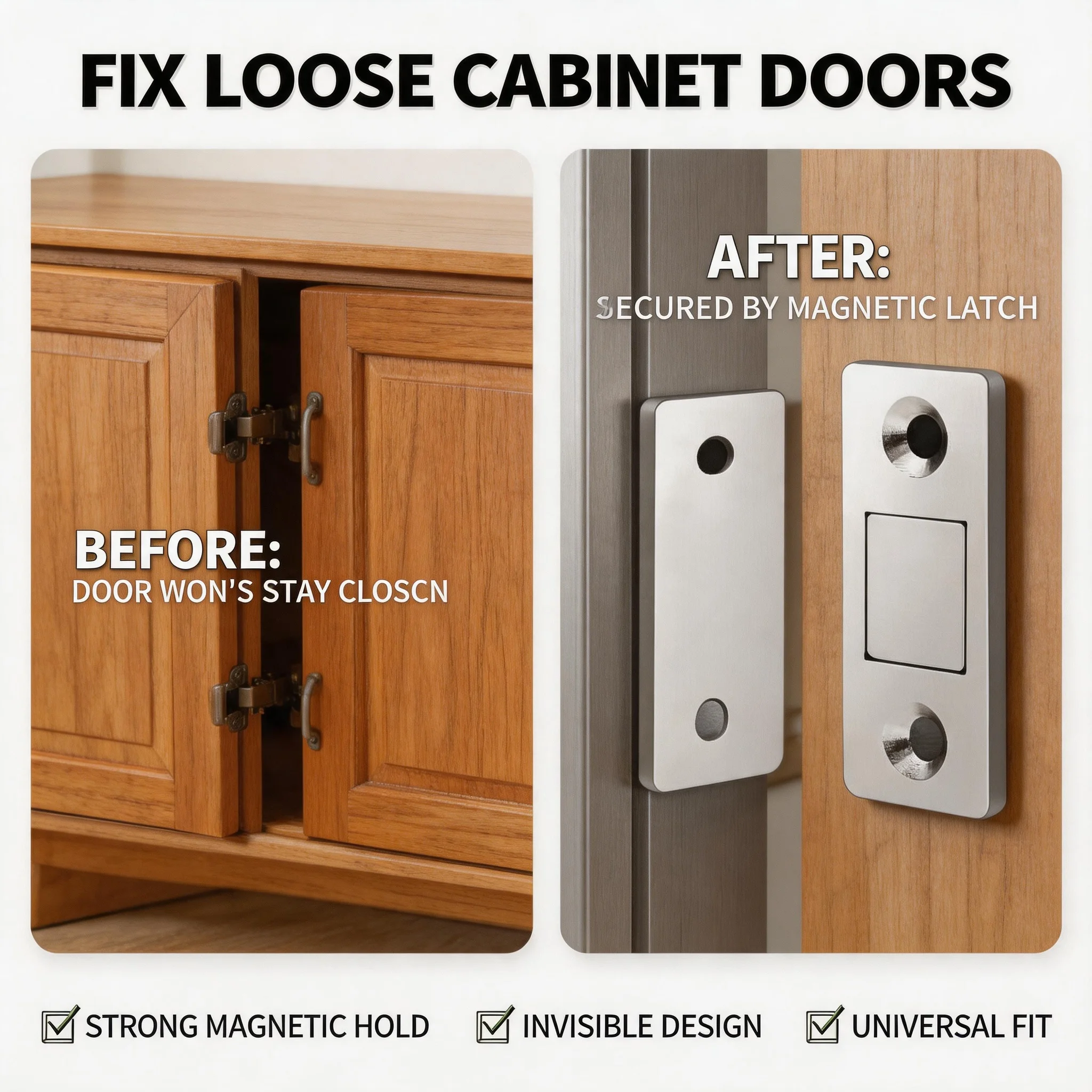 Invisible Ultra Thin Magnetic Cabinet Door Closer Drill-Free Self Closing Catch for Closet & Drawer Cabinet