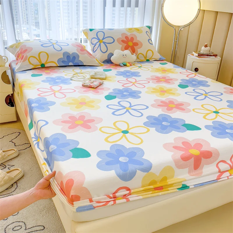 Missdeer Floral Style Fitted Sheet 100% Cotton Bedsheets Adults Kids Bed Linen Soft Bed Cover sabanas (Pillowcase Need Order)