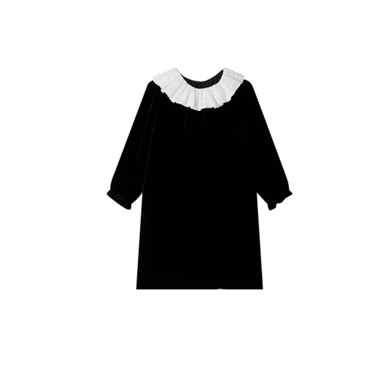 25 Autumn and Winter Girls' Court-style Lace Lapel Silk Velvet Dress Party Princess Dress Elegant Dress