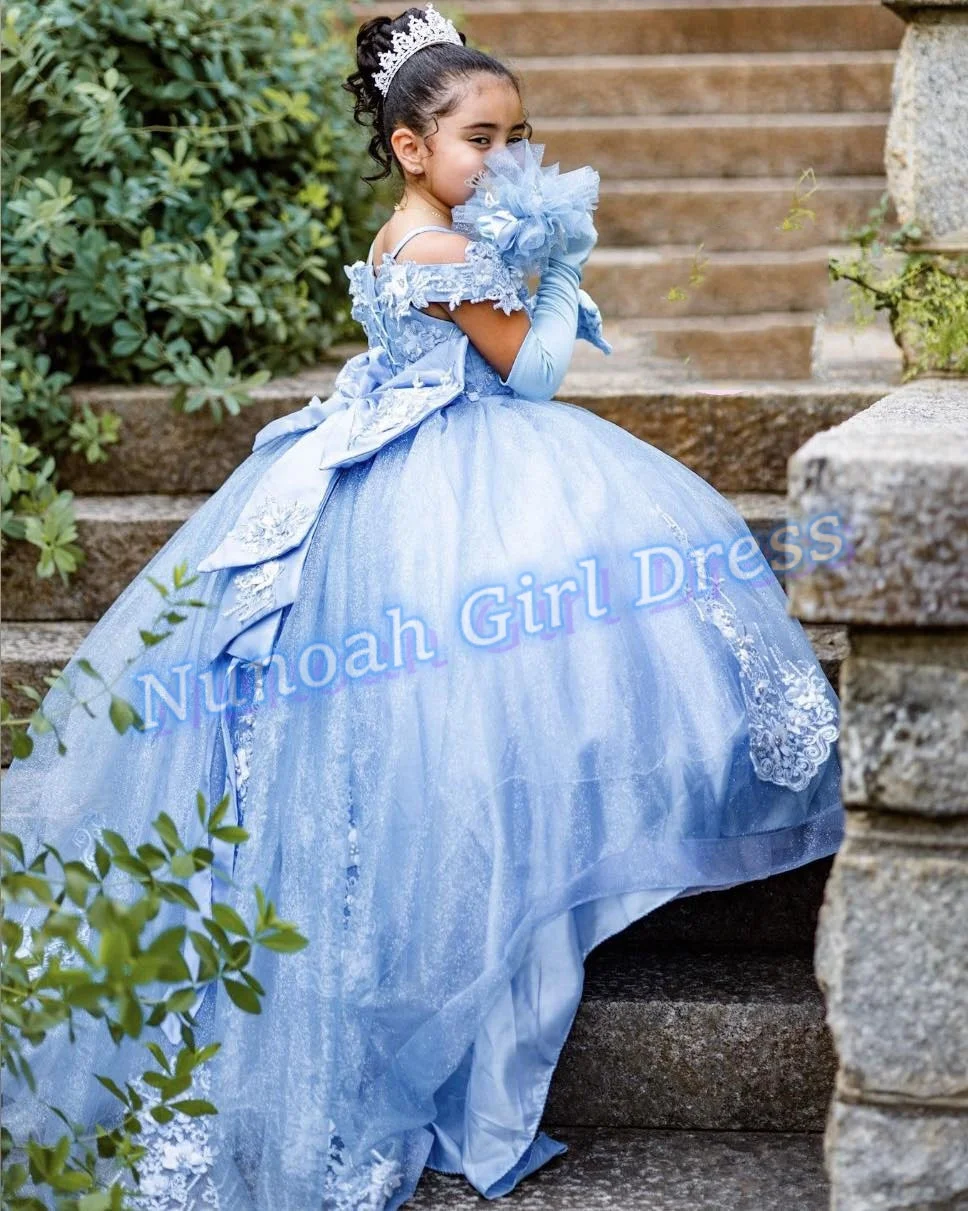 Princess Flower Girl Dresses for Wedding Lace 3D Floral Beaded Girl Kids Birthday Party First Holy Communion Gown Customized