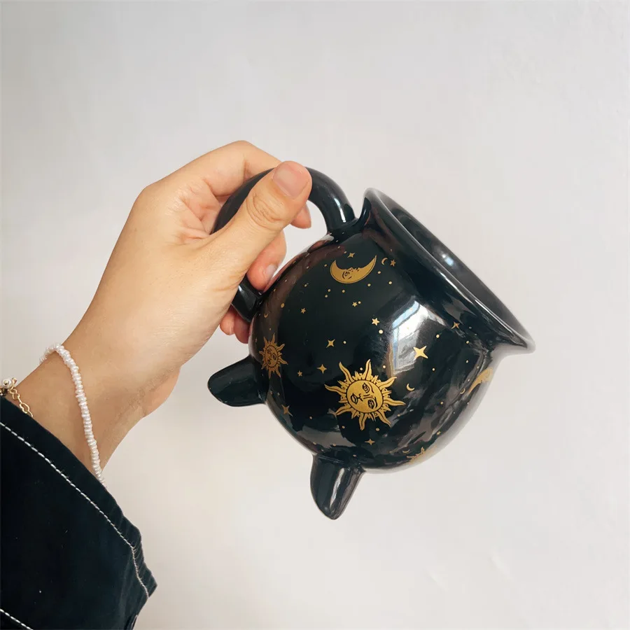 Heksenketel Mok Keramiek Koffie Thee Kop Gotische Heksenpoetsie Kop, 3 Voetige Ketting Ontwerp Halloween Huisdecoratie Grappig Cadeau