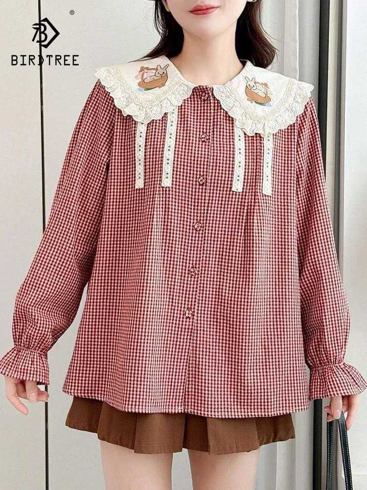 

Новая женская хлопковая рубашка с длинным рукавом Весна 2026, с вышивкой и воротником Питер Пэн, в стиле Mori Girl, французская свободная блузка-кукла T63153CC