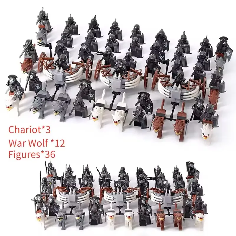MOC Mittelalterliche LOTR Figuren Schwarze Wölfe, Montierte Streitwagen Legion Lotte Actionfiguren Bausteine Spielzeug