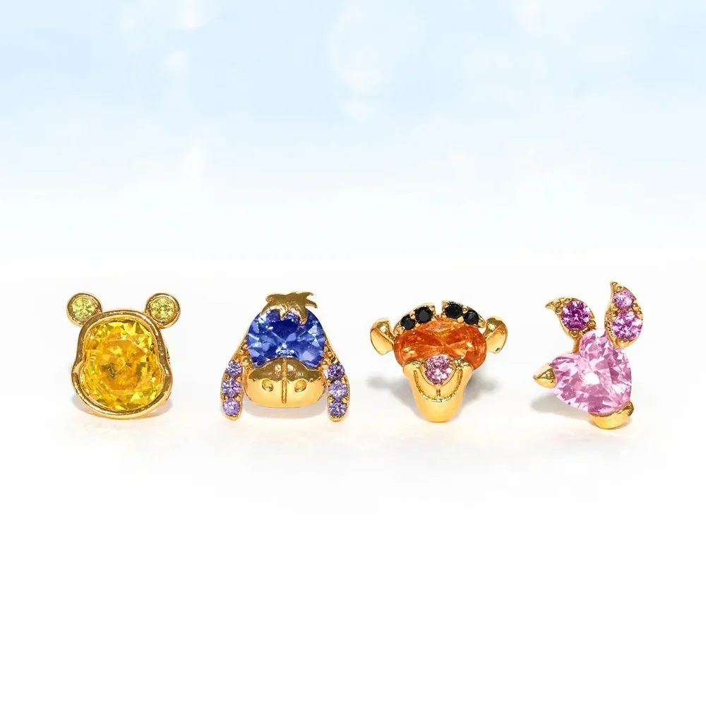 

Disney Niche Design Cute Cartoon Stud Earrings 925Silver Needle Winnie The Pooh Tigger Colorful Zircon Accessories Birthday Gift