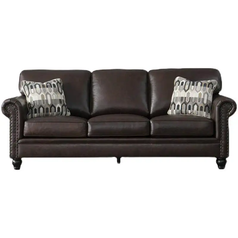 American retro leather sofa French living room small apartment first layer cowhide three straight row striped tiger chair combin