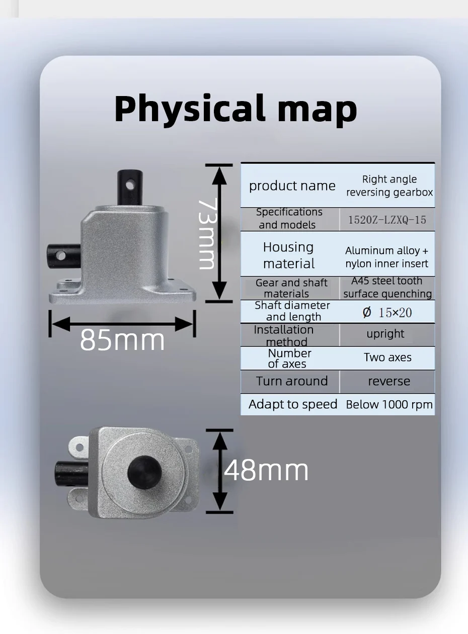 Right Angle Reversing Gearbox Small Steering Gear 15 mm Shaft 90 Degree Bevel Gear Ratio 1:1 Bevel Gear
