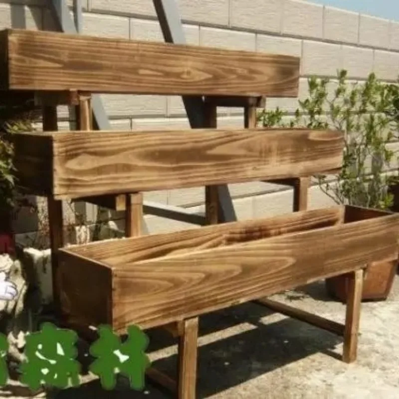 Outdoor Garden Terrace Gardening Fir Multi-layer Ladder Slot Carbonized Wood Growing Vegetables Solid Wood Succulent Flower Stan