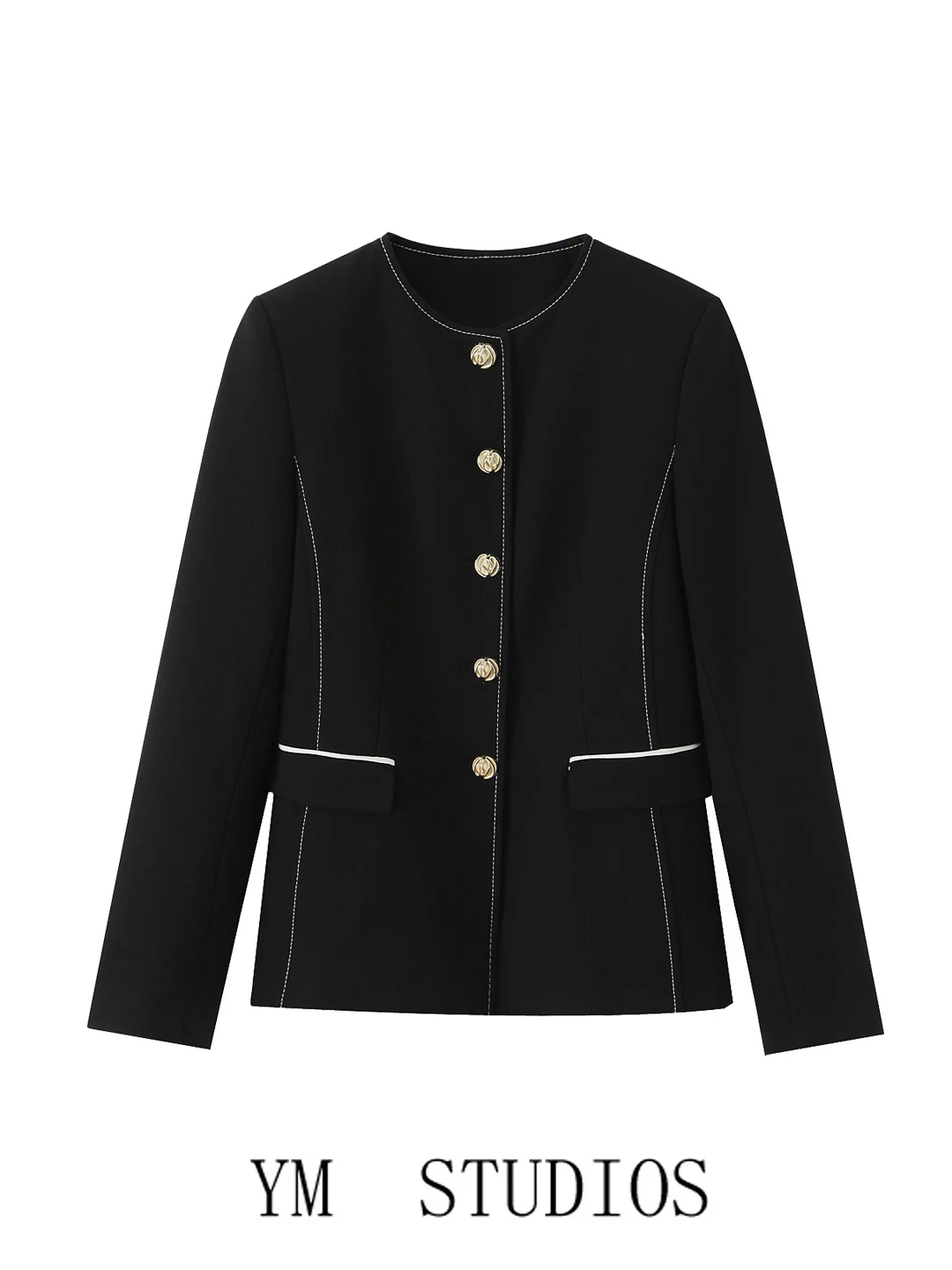 

Bla round Ne Jaet Women's Faion Casual Sle Contrast Color Trim Metal Button ort Coat Lightweight Spring Autumn