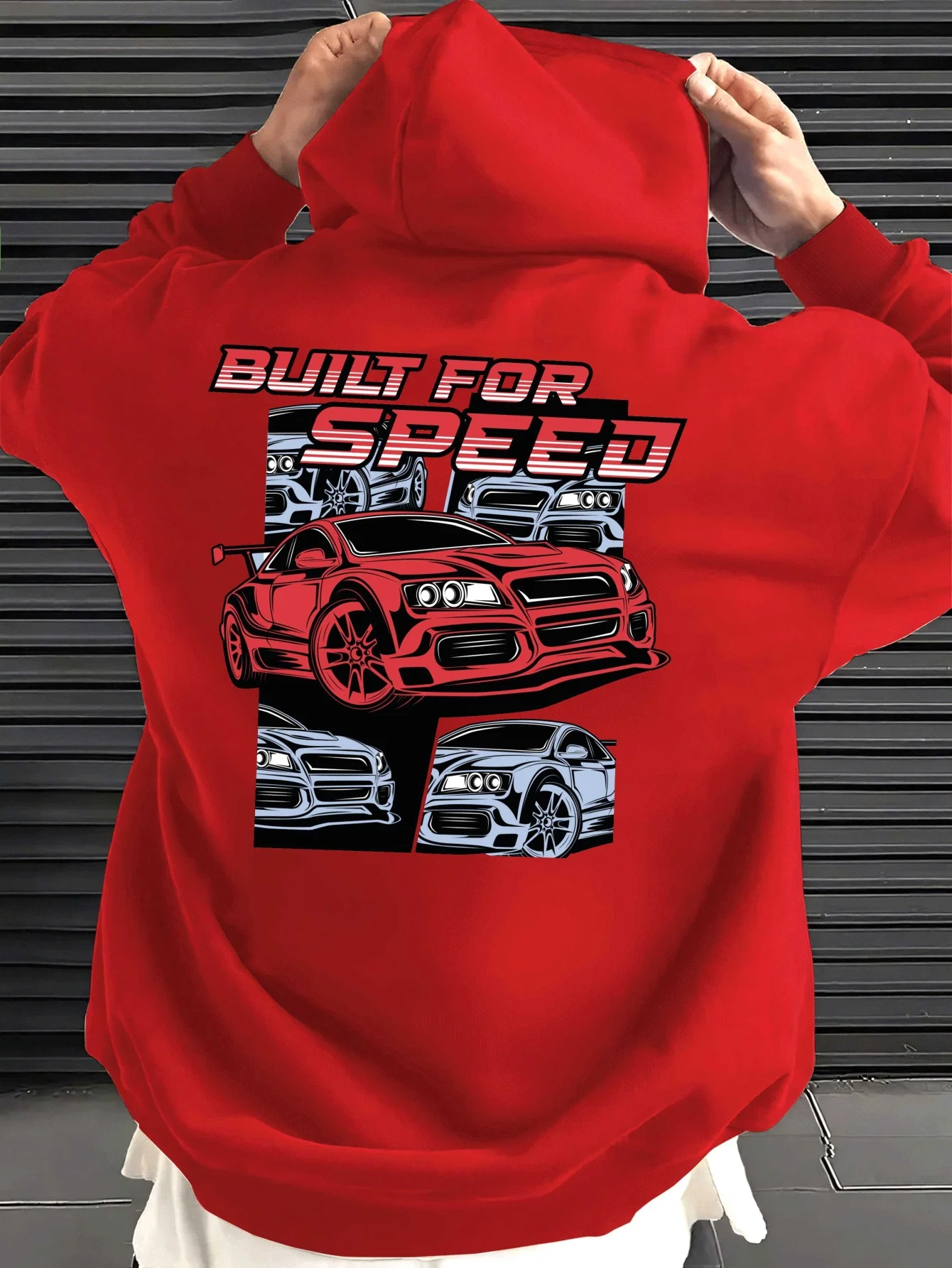 Sudadera con capucha para hombre con estampado de coches, forrada de felpa, ideal para otoño e invierno. Estilo Y2K.