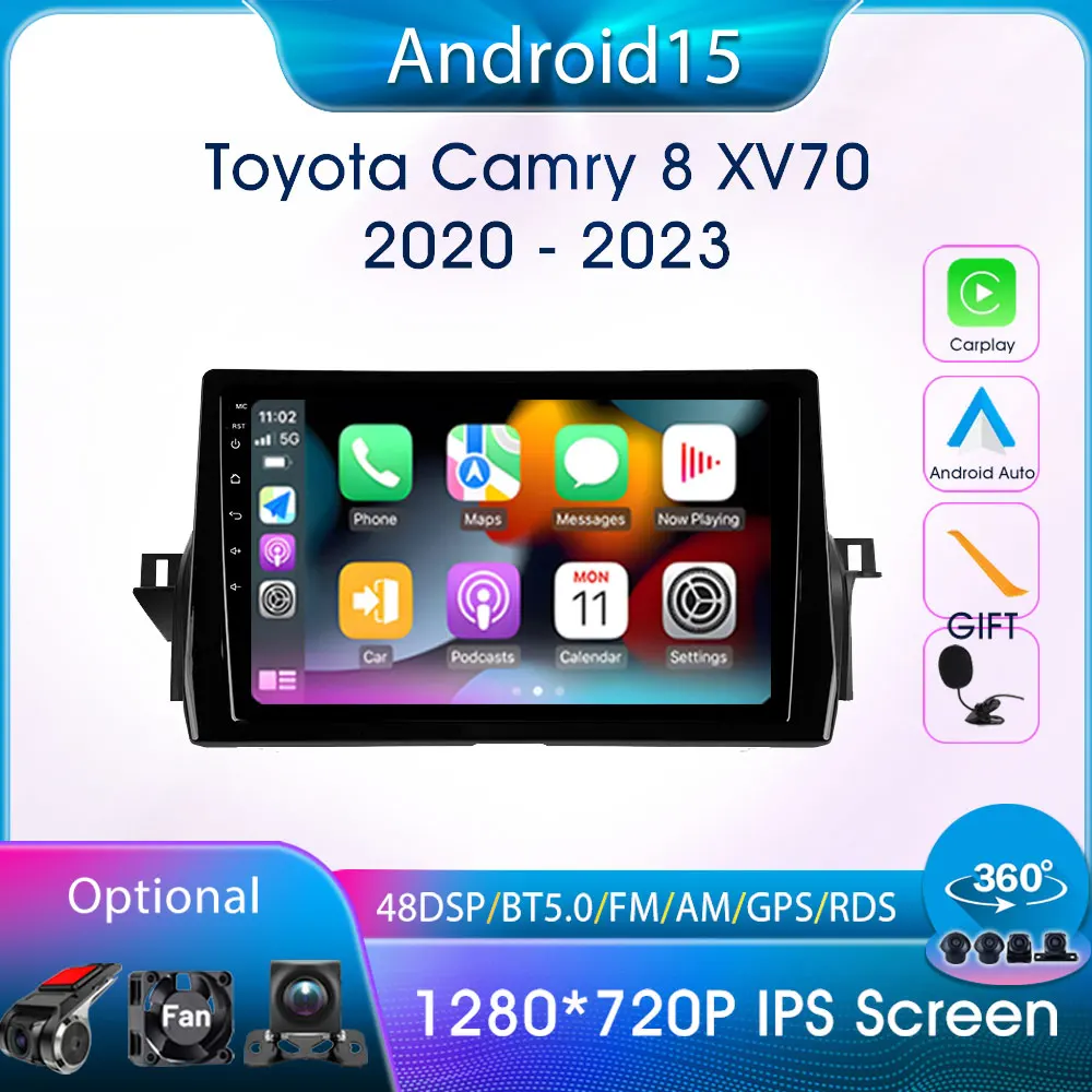 

Android 15 For Toyota Camry 8 XV70 2020-2023 Car Radio Multimedia Player Navi GPS Stereo Autoradio WIFI 4G Head Unit Carplay BT