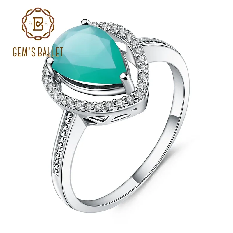 

GEM'S BALLET 1.57Ct Natural Green Agate Gemstone Ring Solid 925 Sterling Silver Vintage Engagement Rings for Women Fine Jewelry