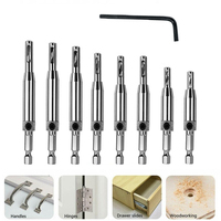 8pcs HSS Self Centering Hinge Drill Bits Set for Precise Door and Cabinet Pilot Hole Drilling with Hex Groove and Hex Wrench