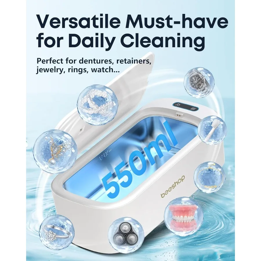 Professional Ultrasonic Jewelry Cleaner 19oz 48Khz Ring Cleaner Ultrasonic Machine with Degas Function 30W Sonic Cleaner for Je