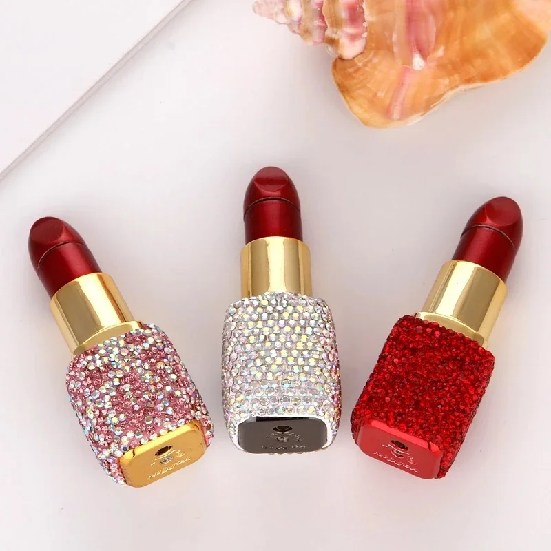 New Diamond Lipstick Lighter Butane Gas Inflatable Lighter Ladies Open Flame Lighter High-end Cute Girls Smoking Gift