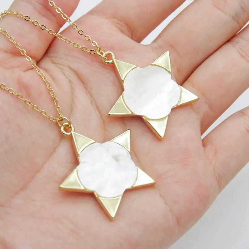 

Copper Star Gold Color White Shell Chain Necklace 18+2inch Jewelry Special Gift For Women