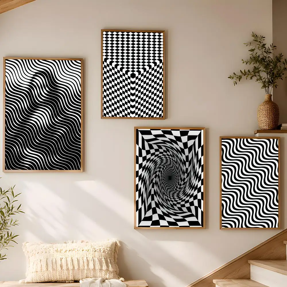 Optical Illusion Waves Painting Calligraphy Canvas Poster Art for Bedroom Living Room Home Decor Wall Decoration Decals Gift
