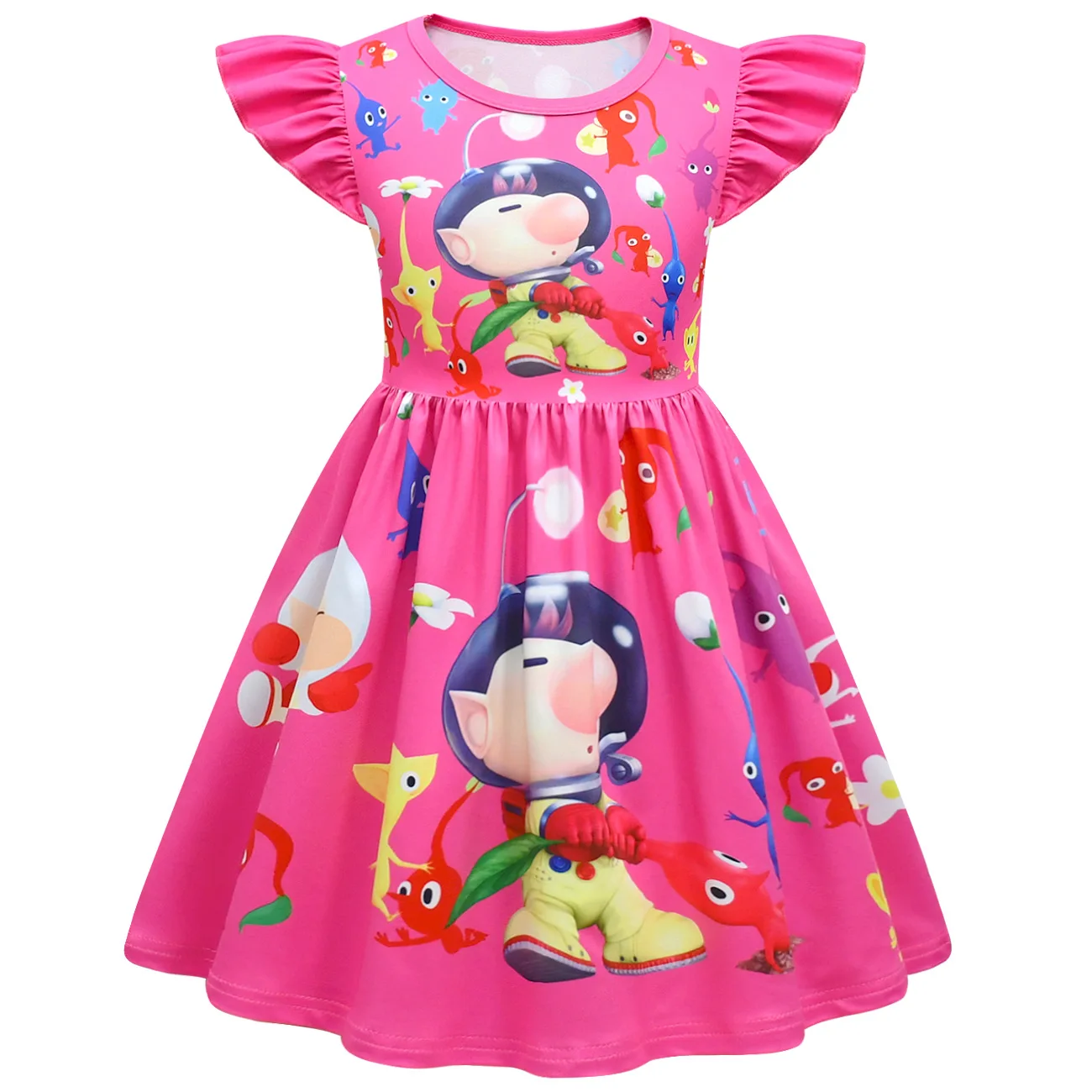 Baby Girls Summer Pikmin Flying Sleeve Princess Dresses Kids Clothes Dress Cosplay Party Dresses for Children birthday Clothing