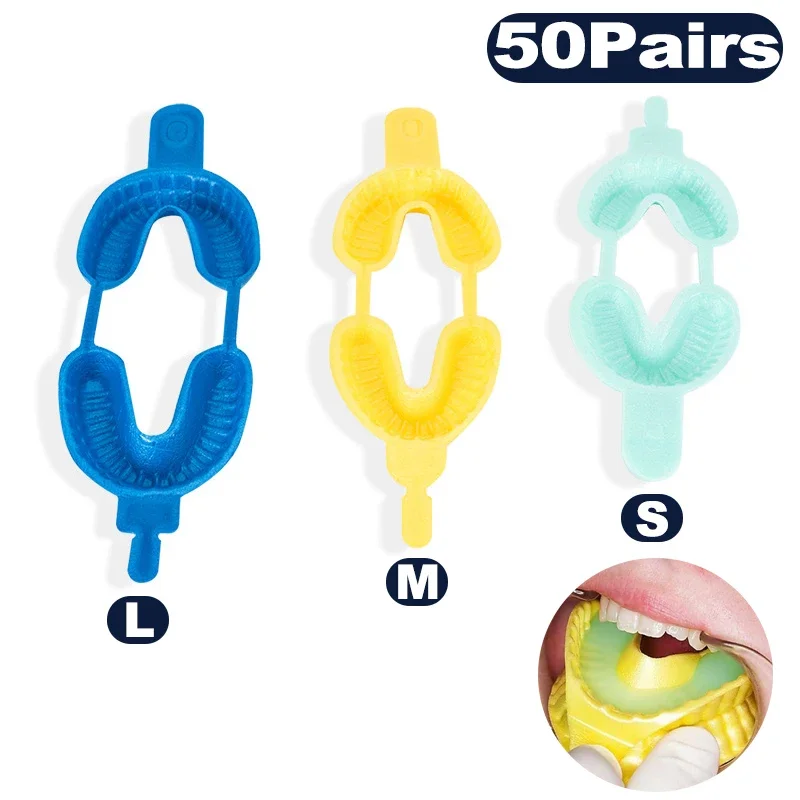 50 Pairs Disposable Dental Dual Arch Trays for Fluoride Gel Foam Treatment Large Medium Small Sizes