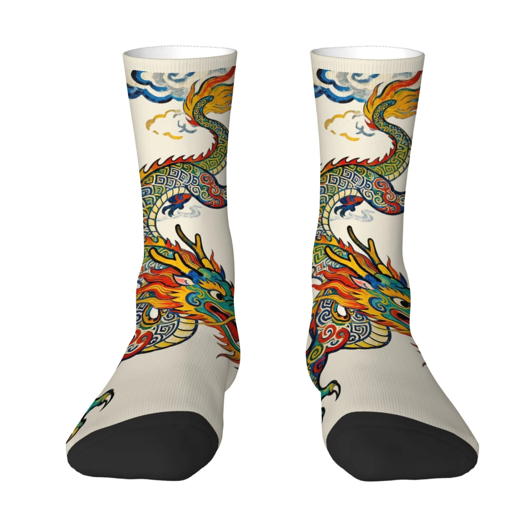 1 Pair Print Dragon Pattern Socks Colorful Dragon Coil Design Unisex Mid-Calf Socks Fashionable and Versatile Perfect Men Gifts