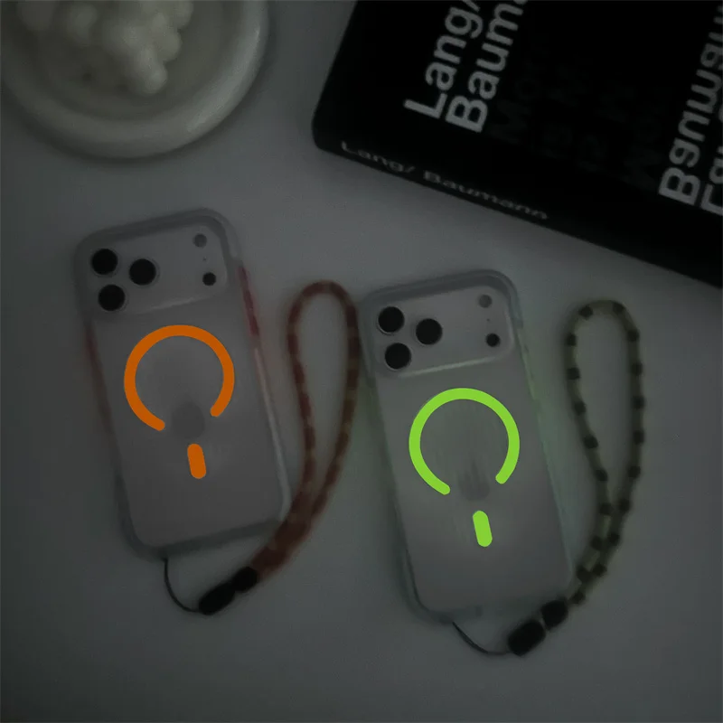 Military Grade Anti-Drop Noctilucent With Wrist Strap Phone Case For iPhone 12 13 14 15 16 17 Pro Max For Magsafe Magnetic Cover - Image 2