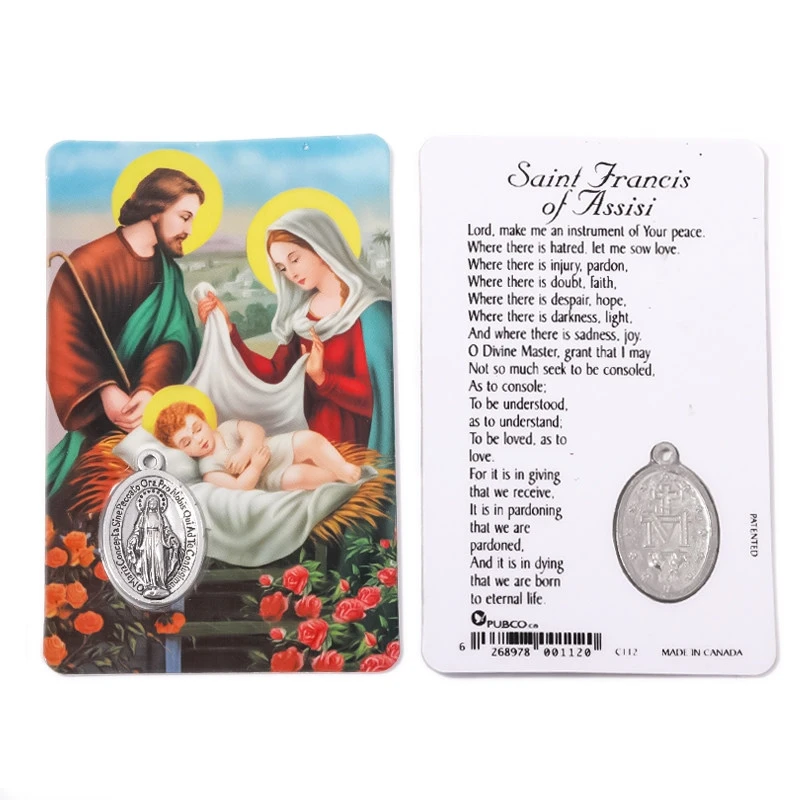 Saint Francis of Assisi Peace Prayer Card Miraculous Medal Catholic Holy Card Holy Family Nativity Charm Pendants English Christ