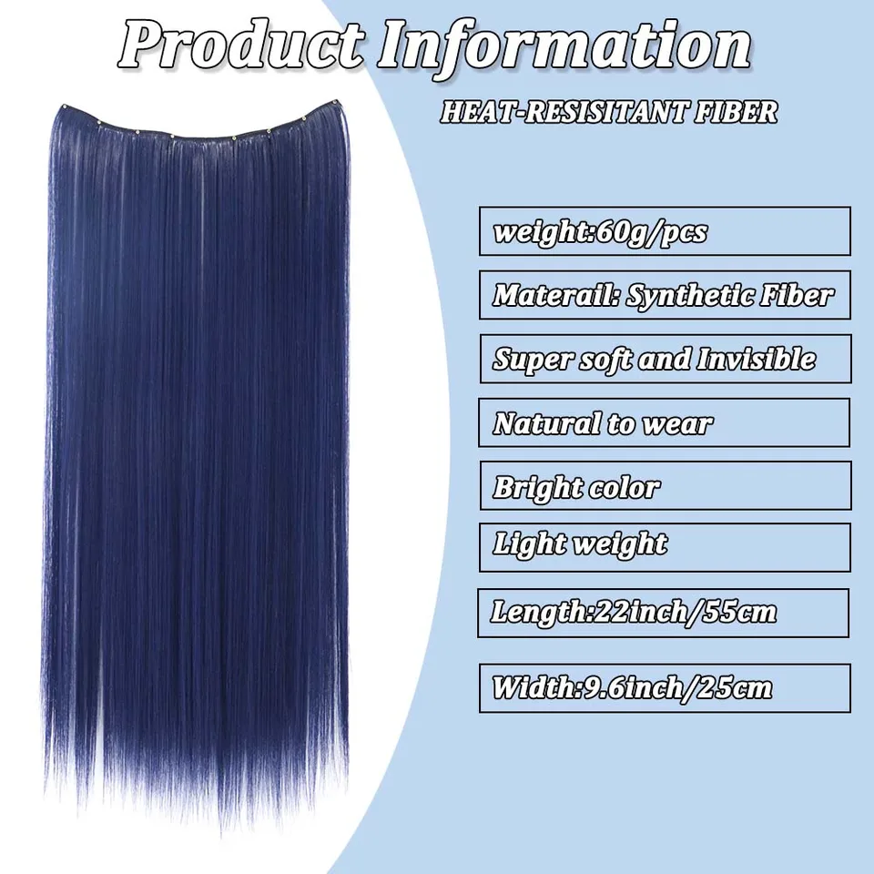 Extensión de clip lacia colorida de 22 pulgadas para mujer, postizo sintético largo, resistente al calor, fácil de usar, para diario o festival 3