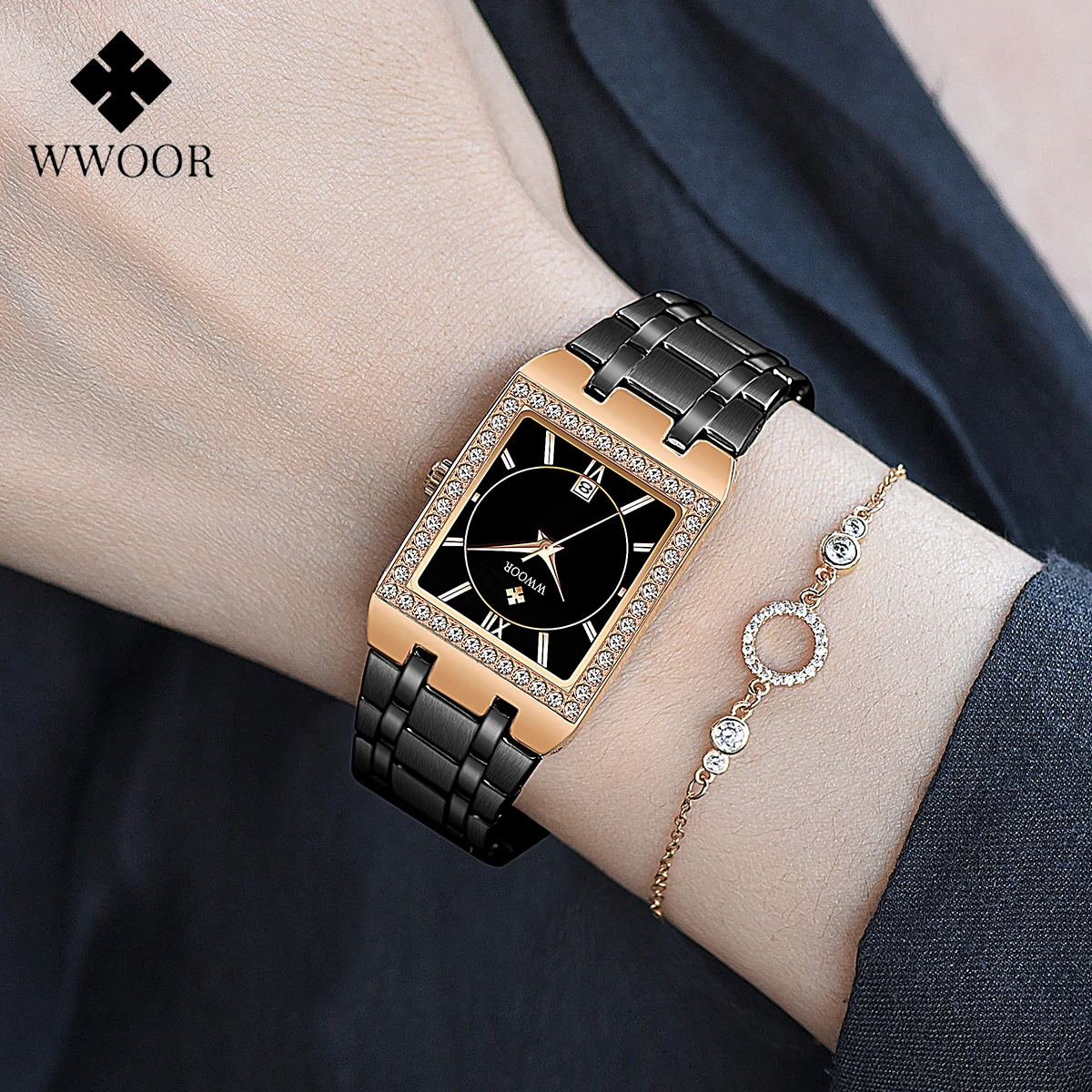 

WWOOR Quartz Watch For Women Stainless Steel Top Brand Luxury Women's Bracelet Watches Female Clock Waterproof Date Reloj mujer