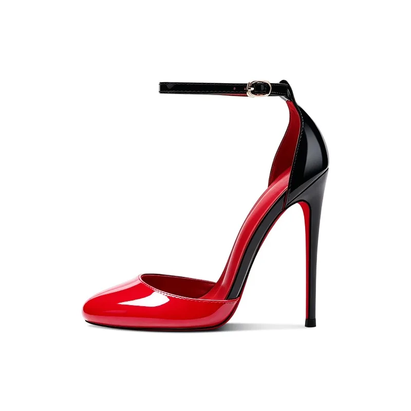 New sexy round toe high-heeled shoes for women with a buckle and hollow sandals, niche style fashion, ultra-fine heels for women