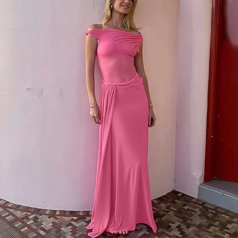 Talenza Fashion Bandage Long Dress Summer Sexy Mesh Strapless Pleated Dress Elegant Sleeveless See Through Women Evening Dresses