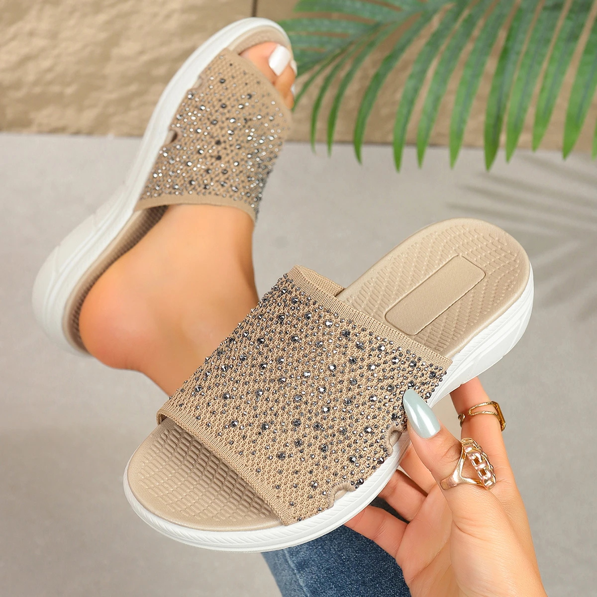 Women Slippers  Platform Slides Women Summer Outside Sequins Slippers 2026 New Wedges Shoes Roman Thick Sole Slope Heel Sandals