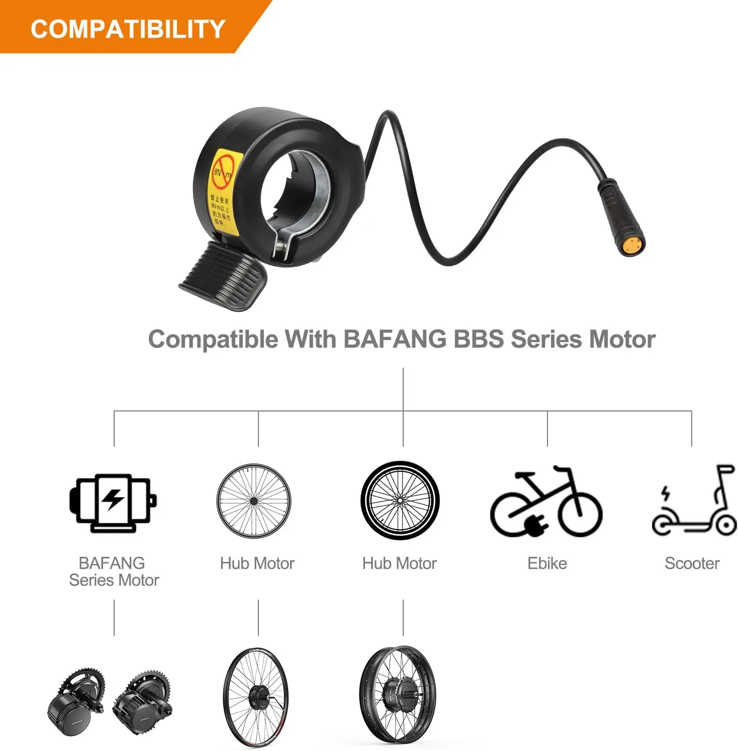 BAFANG Thumb Throttle for Motor Kit : Compatible Mid Drive Electric Bike Conversion Kit Waterproof 3PIN Female Thumb Throttle