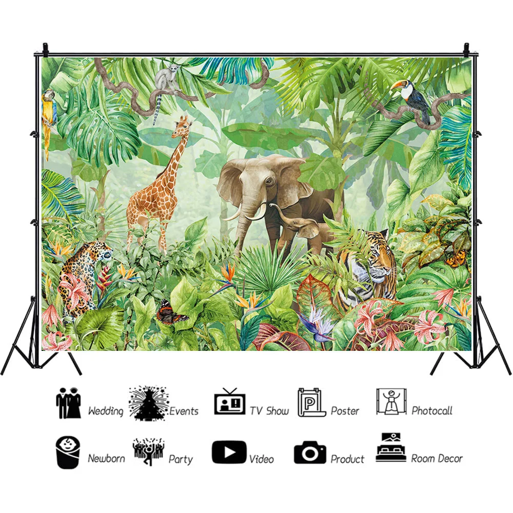 ZHISUXI animale africano elefante giraffa leone compleanno per bambini e fotografia neonato sfondo Prop FZ-06