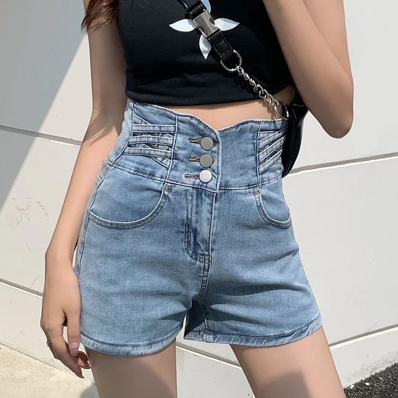Summer Lady High Waist Slim Fit Jeans Hot Sale Female Solid Thin Denim Shorts Women Korean Ins Fashion Short Pants