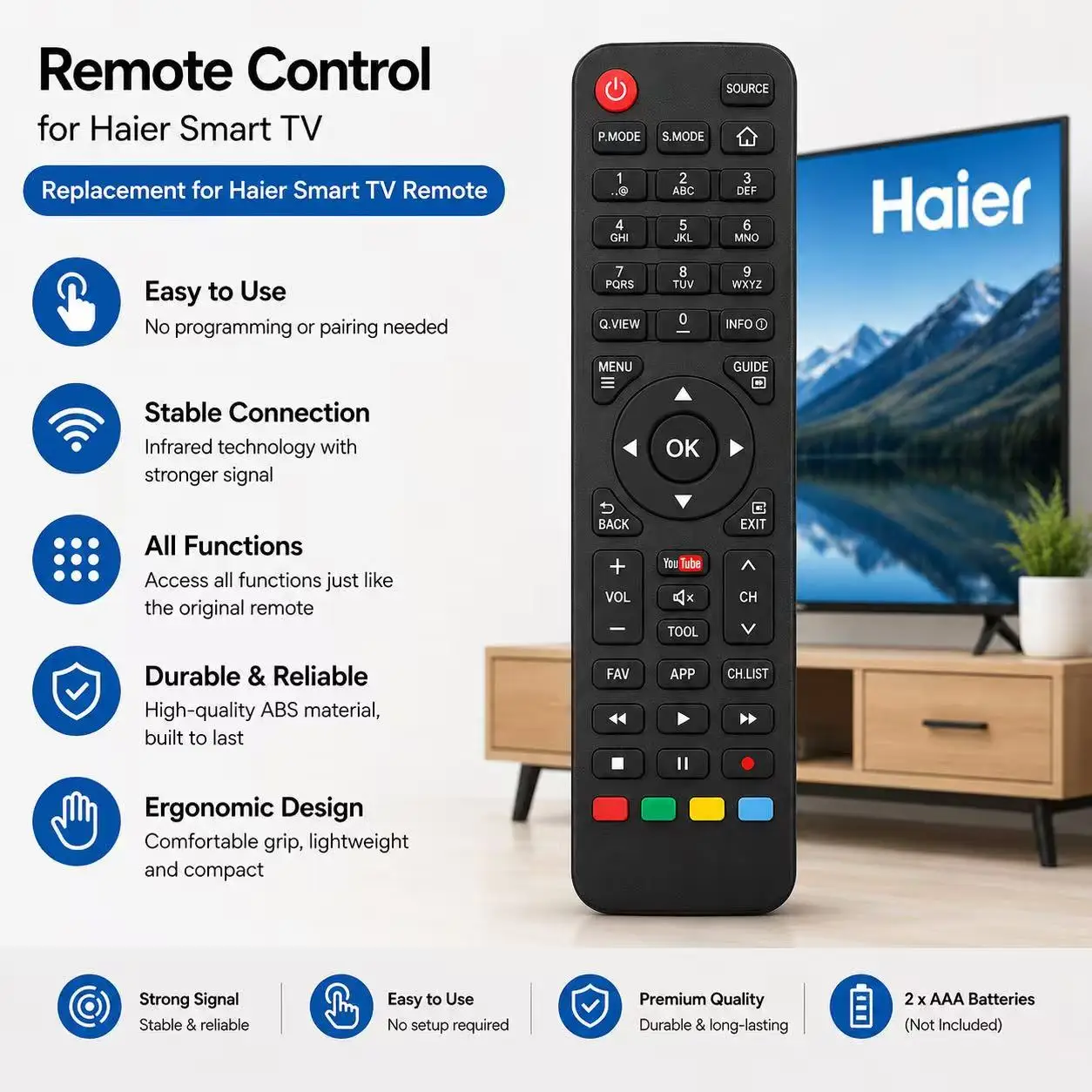 HTR-A10E HTR-A10 TV Remote Control Compatible with Haier LE32N1620W LE32N1620 Fit for Haier TV Models