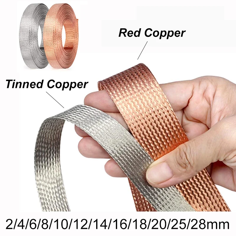 Copper Braided Sleeve Tinned Plating 2 4 6 8 10 12 14 16 20 25 28mm Screening Signal Wire Cable Shielded Expandable Metal Sheath