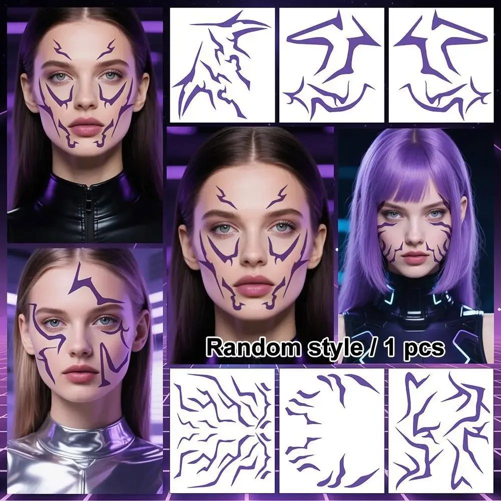 وشم مؤقت K-Pop Demon Hunters، مكياج أرجواني لايتنينج بولد للعب الأدوار التنكرية، ملصقات فنية للوجه مقاومة للماء