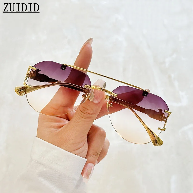 New Oval Sunglasses Women 2025 Luxury Sunglass Rimless Fashion Glasses Vintage Designer Lentes De Sol Mujer Lunette Soleil Femme