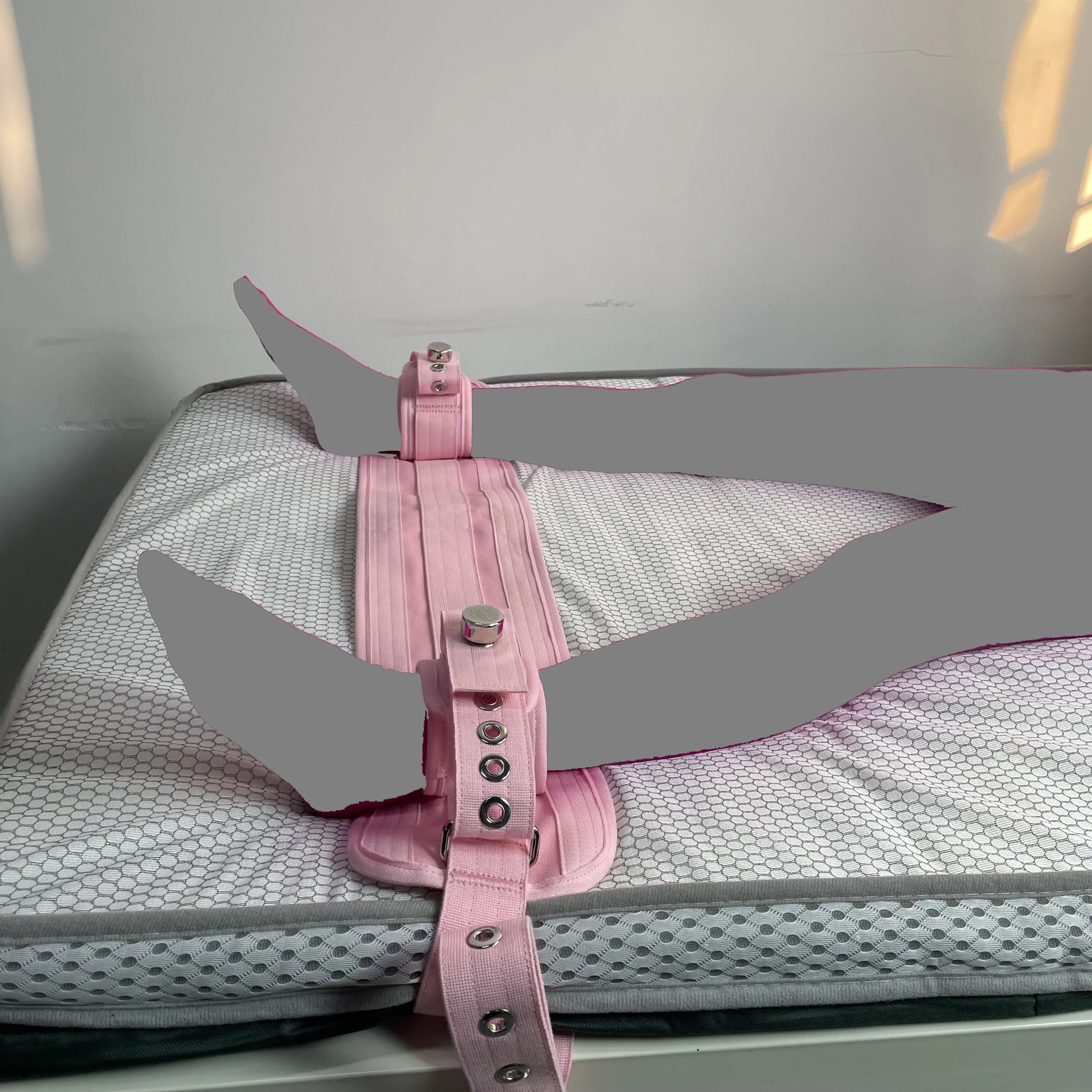 Pink Ankle Cuffs And Connection Belt Set Cute Sissy BDSM Bondage Bed Restraint Strap for Couples Bedroom Game Date Night