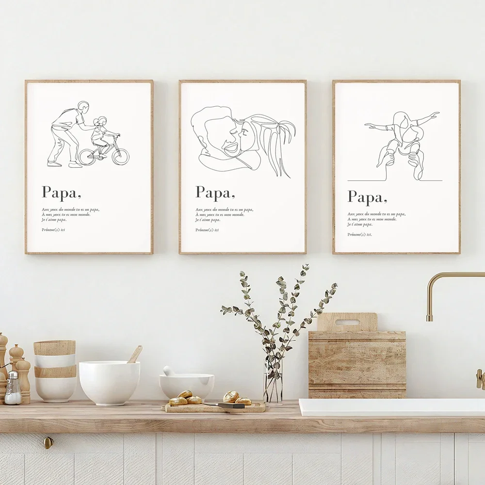 1pc Father's Day Art Poster Fathers and Sons and Daughters Minimalist Line Art Portrait Quote Perfect Gift for Father Home Decor