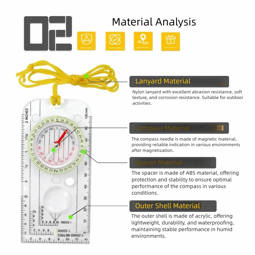 البوصلة الملاحة خريطة حاكم القراءة الكشافة مقياس التوجيه في الهواء الطلق والعتاد للصيد بقاء السفر الظهر