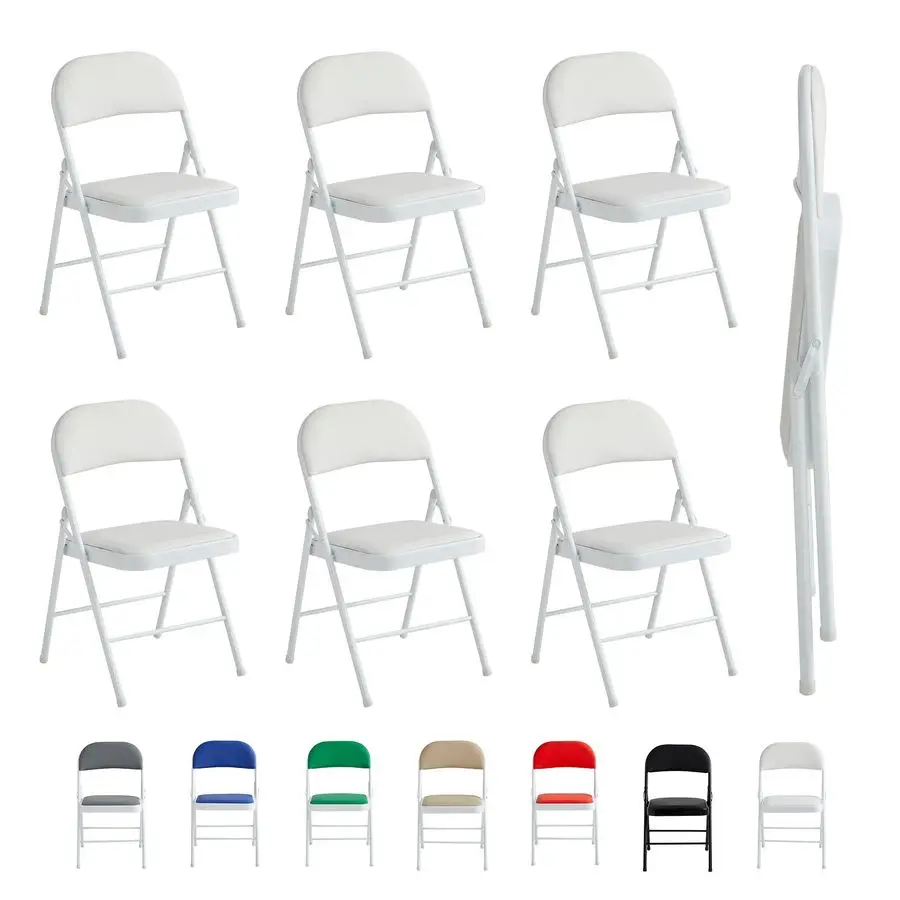 Set of 6 Folding Chairs, Faux Leather Foldable Chairs with Metal Frame and Padded Seat, Easy to Fold and Store for Home, Office
