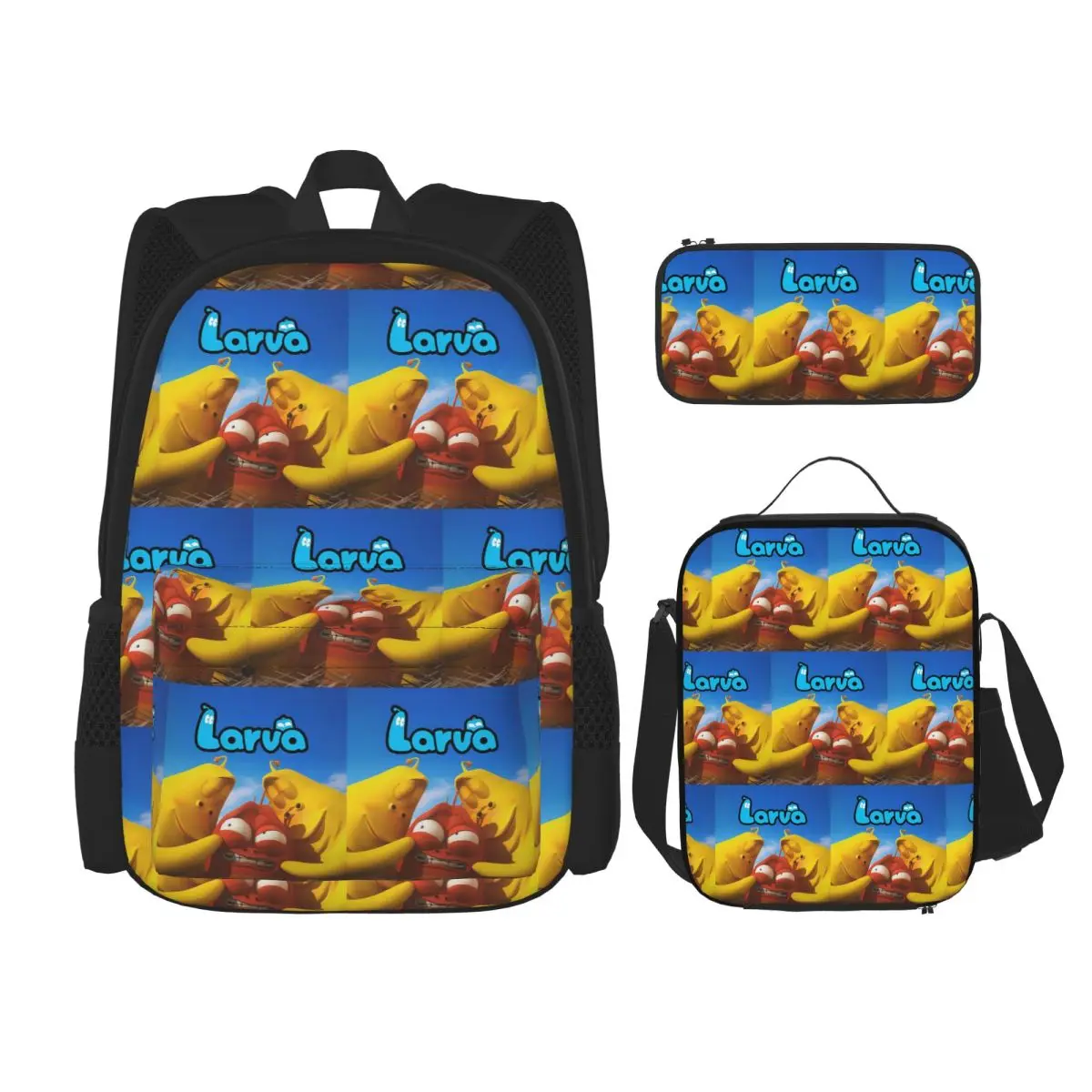 Larva Yellow Red Funny Anime Backpacks Kids Bookbag School Bags Rucksack Lunch Bag Pen Bag Three-Piece Set