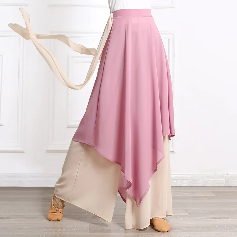 2023 Chinese Folk Dance Classical Dancing Pants Women Loose Wide Leg Trouser 2 Layers Fairy Body Rhyme Dancewear Side Split