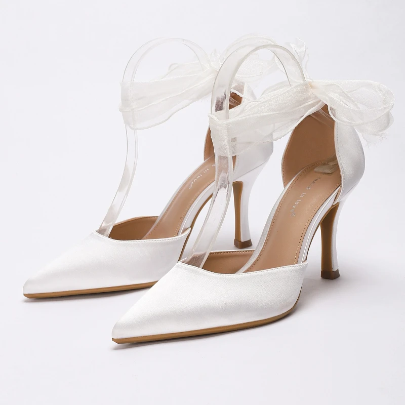 High Quality Satin Elegant Bridal High Heels for Women Fashion Ribbon Cross Strap Sexy Evening Dress Pumps Designer Shoes Ladies