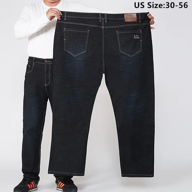 Plus Size Summer Jeans Mens Extra Elastic Loose High waist Oversized 56 54 52 Denim Trousers Thick Autumn Father Straight Pants