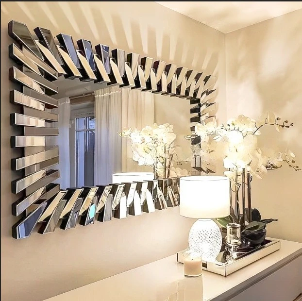 Light luxury wall-mounted bathroom mirror square dressing mirror decorative wooden makeup hanging