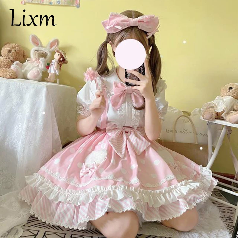 Robe Lolita à pois pour tous les jours, jupe Boba + chemise, tenue princesse Kawaii pour fête thé, style université