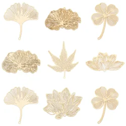 5PCs Hot Iron Based Alloy Lotus Flower Filigree Stamping Pendants For Jewelry Making Silver Color Hollow Ginkgo Leaf Charms DIY