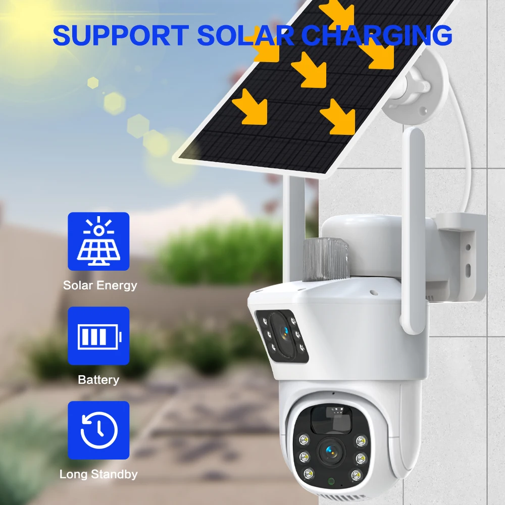 8MP 4K Wifi Smart Camera Outdoor PTZ Wireless Dual Lens Solar Camera PIR Sensor AI Tracking Battery CCTV Surveillance IP Camera