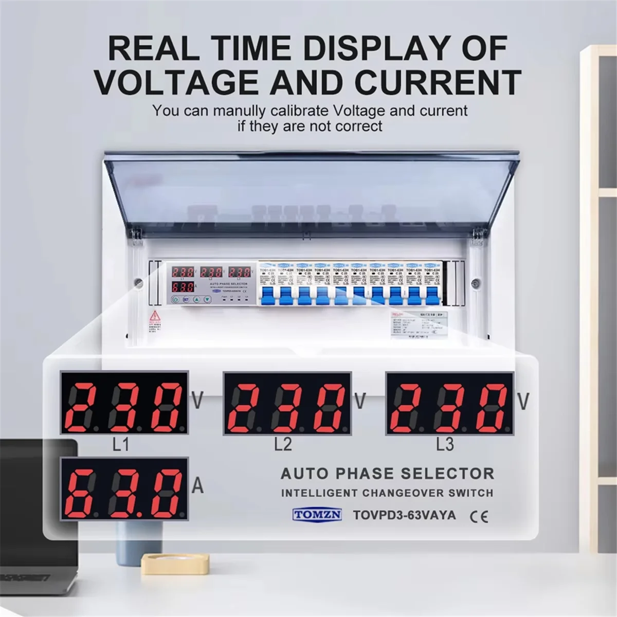 

【Найвичайшая цена!】TOMZN 63A 3-фазный 3P + N селектор фаз на DIN-рейку, защита от повышенного и пониженного напряжения, защита реле
